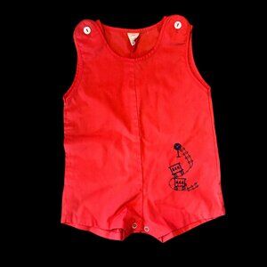 Vintage Sears Cherry Red Train Embroidered Sunsuit Romper 12-18 Months